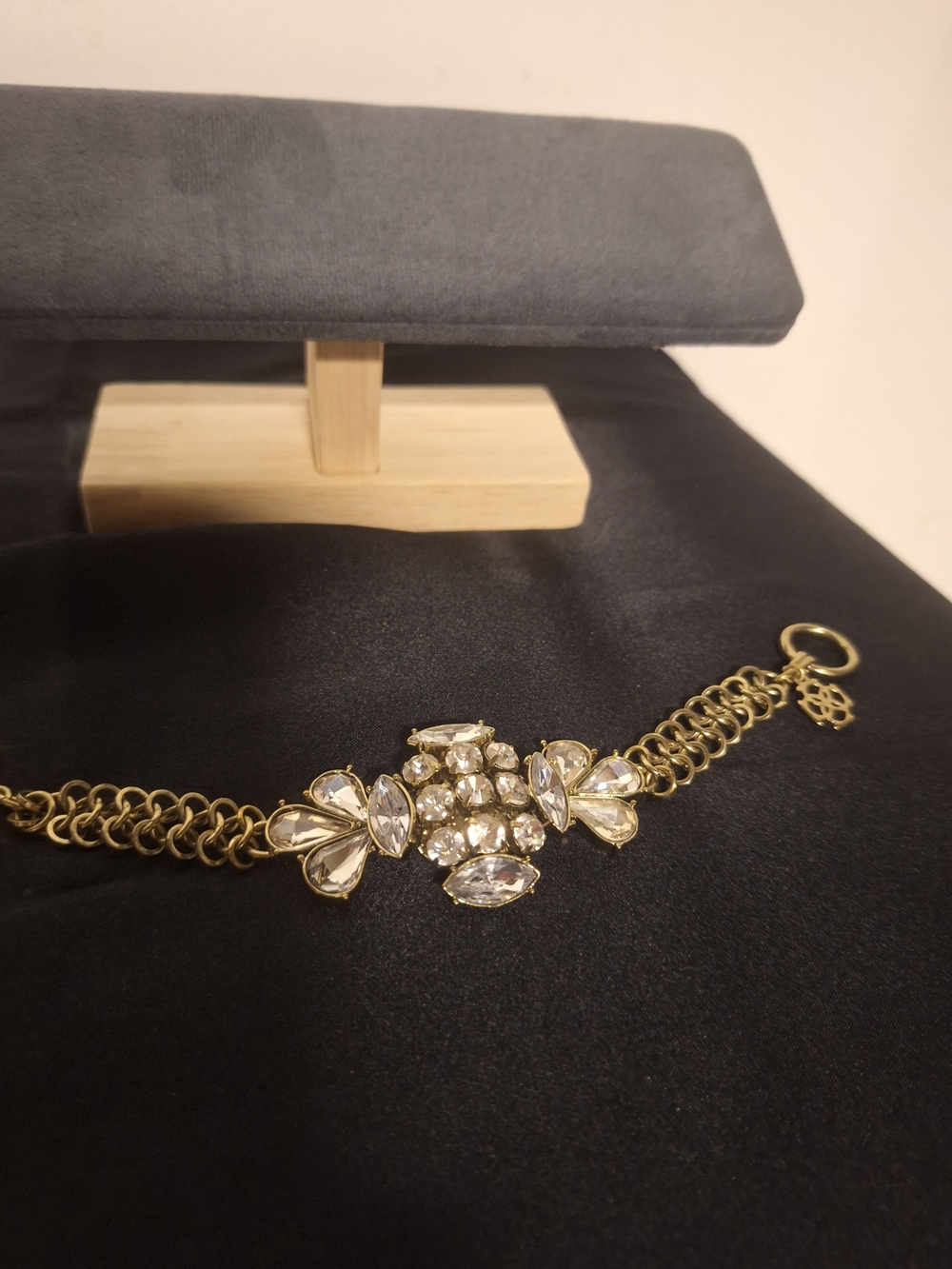 Vintage Huge Silver Crystal Floral Statement Bracelet - With Toggle Closure. 7"